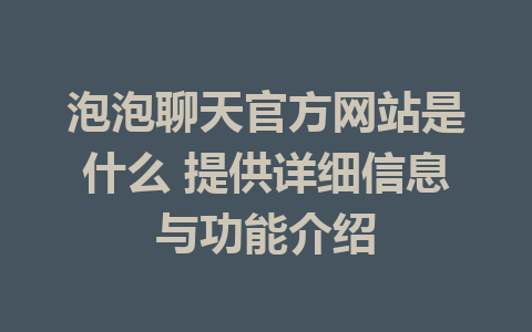 泡泡聊天官方网站是什么 提供详细信息与功能介绍